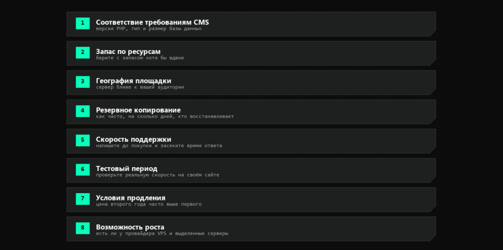 Чек-лист из восьми критериев выбора хостинга